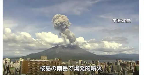 日本樱岛火山喷发，烟柱高达2700米